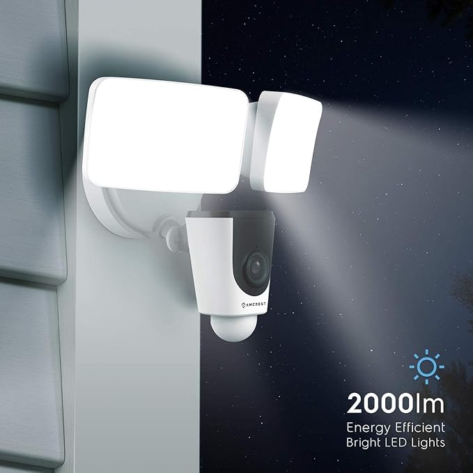 Amcrest Floodlight Camera, Smart Home 1080P Security Outdoor Camera Wireless WiFi with Flood Light, Built-in Siren Alarm, 114° View, IP65 Waterproof, MicroSD & Cloud Storage, ASH26-W Amcrest