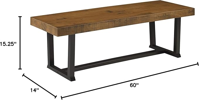 Walker Edison Protrero Urban Industrial Solid Wood and Metal Dining Bench, 60 Inch, Rustic Oak - LeafyLoom