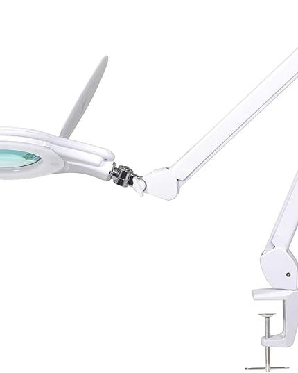 Neatfi Elite LED Magnifying Lamp with Clamp, 8 Diopter, 3000K-6500K Color Temperature, 96 pcs SMD LED, Nonpolar Dimming, Eye-Friendly, Glare-Free, Adjustable Arm Magnifier (5 Inch Lens, White) - LeafyLoom