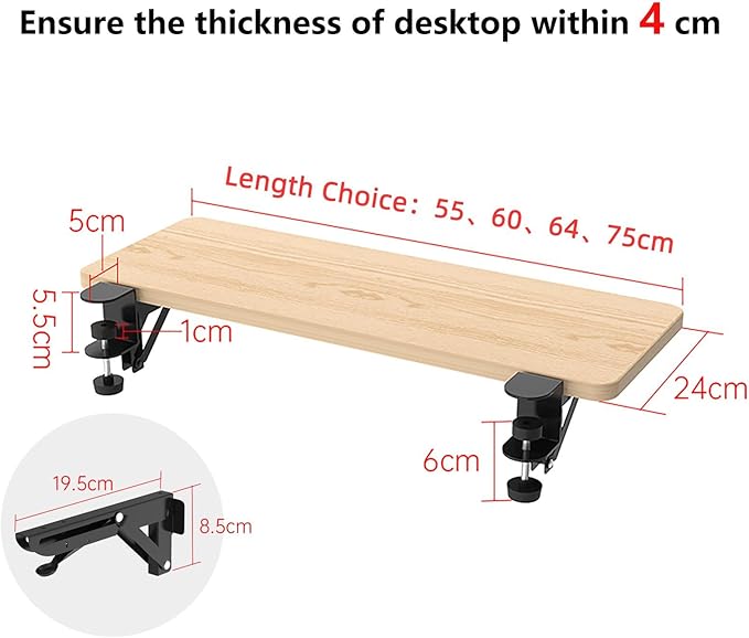 Ergonomics Desk Extender Tray, 29.5"x9.5" Punch-Free Clamp on, Foldable Keyboard Drawer Tray, Table Mount Arm Wrist Rest Shelf, Computer Elbow Arm Support - LeafyLoom