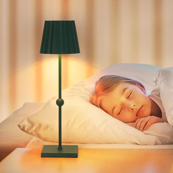 GGOYING Cordless Table Lamp,5200mAh Rechargeable Battery LED Lamp with 3 Color Stepless Dimmable, Modern Portable LED Desk Lamp Night Light(Hunter Green) - LeafyLoom