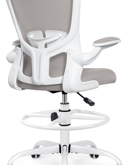 FelixKing Drafting Chair, Tall Office Chairs with Footrest Ring, Home Standing Desk High Chair with Lumbar Support Adjustable Counter Height Ergonomic Swviel Rolling Chairs for Working (Gray) - LeafyLoom