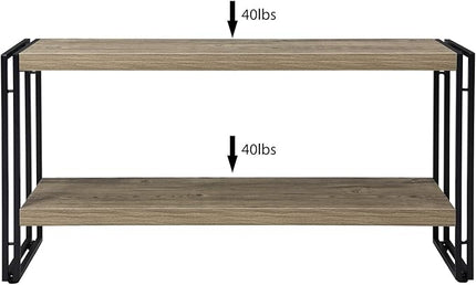 Small Industrial Bookshelf 2 Shelf Bookcases and Book Shelves for Living Room/Bedroom Wood Metal Rustic Oak - LeafyLoom