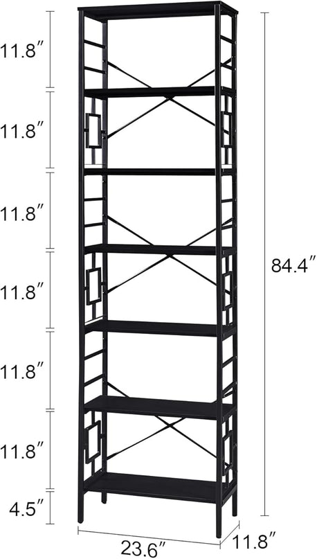 HOMISSUE Bookcase,7-Tier Tall Bookshelf Metal Bookcase and Bookshelves, Free Standing Storage Modern Bookshelf for Home Office Living Room and Bedroom，Black - LeafyLoom
