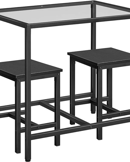 HOOBRO Mordern Dining Table Set, Glass Dining Room Table Set for Small Spaces, Kitchen Table and Chairs for 3 Table with Chairs Home Furniture Rectangular, Black BK80CZ01 - LeafyLoom