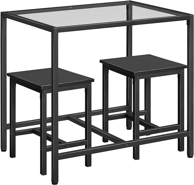 HOOBRO Mordern Dining Table Set, Glass Dining Room Table Set for Small Spaces, Kitchen Table and Chairs for 3 Table with Chairs Home Furniture Rectangular, Black BK80CZ01 - LeafyLoom