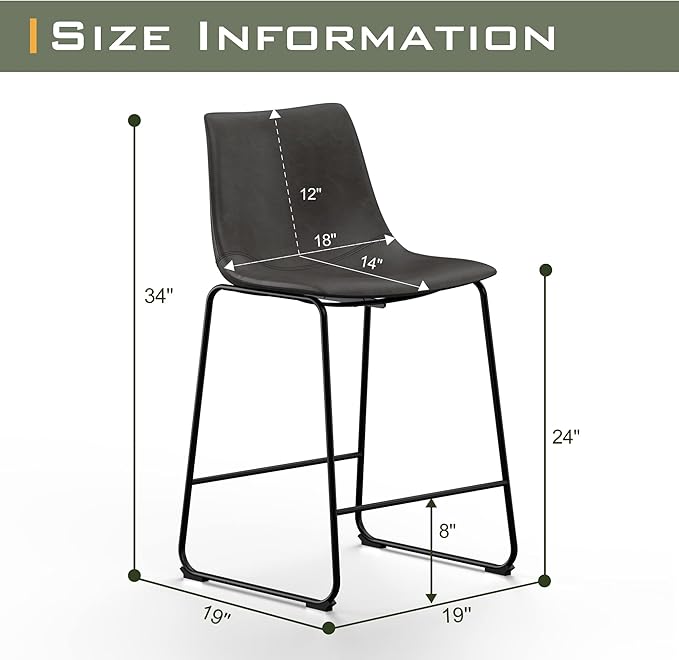 NicBex Retro Bar Stools Crazy-Horse Leather with Metal Legs Barstools, Lounge Kitchen Island Counter Stools, Set of 2, (Grey Color) (A-GE17019-USSU014) - LeafyLoom