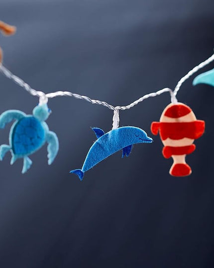 Lights4fun, Inc. 16 Sea Life Ocean Themed Felt Battery Operated LED Indoor Kids Bedroom Nursery String Lights - LeafyLoom