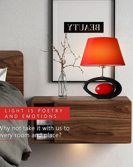 Red Modern Table Lamp, Ceramic Desk Lights with Linen Shade LED Bedroom Bedside Light Living Room Office Desk Night Lantern 14.8inch American Desktop Light for Home, E26 Base 60W 110V - LeafyLoom