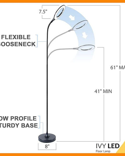 Bright Floor Lamp for Office, Reading and Bedrooms. LED Floor Lamp for Lash Light for EyeLash Extensions, Makeup & Nail Spa. Gooseneck Standing Lamp (White) - LeafyLoom