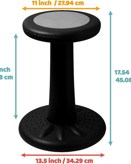 Studico ActiveChairs Kids Wobble Chair, Flexible Elementary Classroom Seating, Improves Focus, Posture and Helps ADHD/ADD, Sensory Chair, Active Fidget Chairs, Pre-Teen 17.75" Stool, Ages 7-12, Black - LeafyLoom