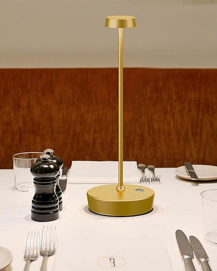 Cordless Battery Powered Table Lamp, Rechargeable LED Dimmable Brightness Metal 6000mAh Touch Desk Lamp Portable Modern Design for Restaurant Indoor & Outdoor (Gold) - LeafyLoom