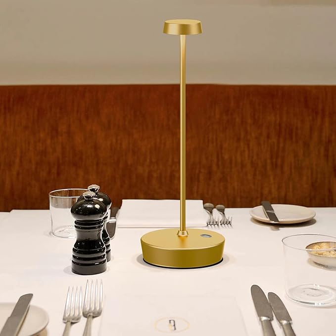 Cordless Battery Powered Table Lamp, Rechargeable LED Dimmable Brightness Metal 6000mAh Touch Desk Lamp Portable Modern Design for Restaurant Indoor & Outdoor (Gold) - LeafyLoom