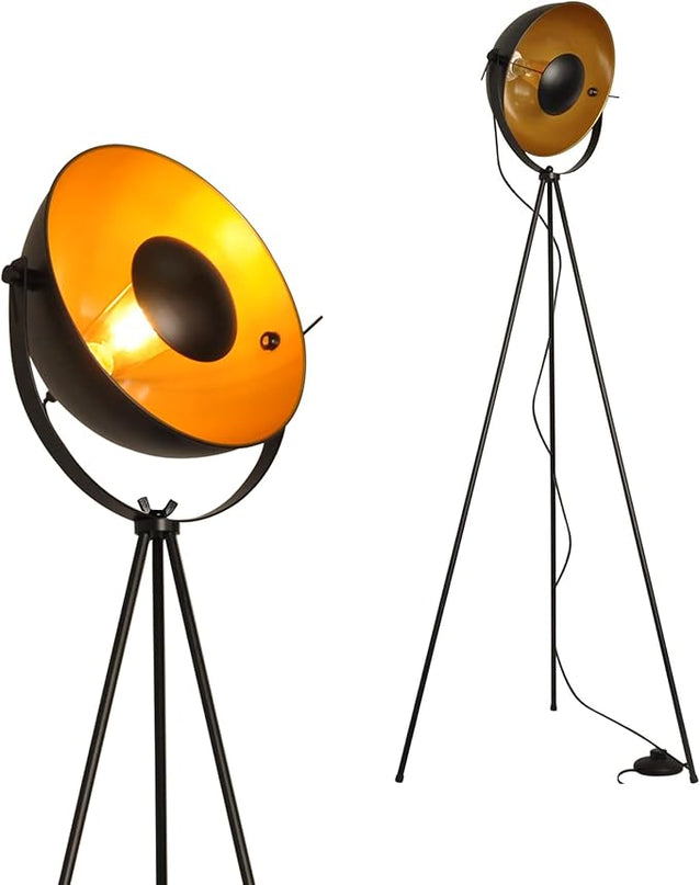 Modern Industrial Tripod LED Satellite Floor Lamp for Living Room, Adjustable Gold Lampshade Spotlight Standing Lamp with Foot Switch, Retro Black E26 Base Floor Light Fixture for Bedroom, Office - LeafyLoom