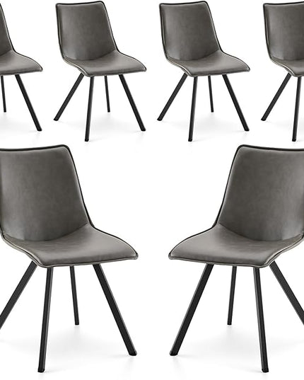 COLAMY PU Leather Dining Chairs Set of 6, High Back Modern Upholstered Dining Room Kitchen Side Chair with Metal Legs for Home/Living Room/Bedroom/Office, Grey - LeafyLoom