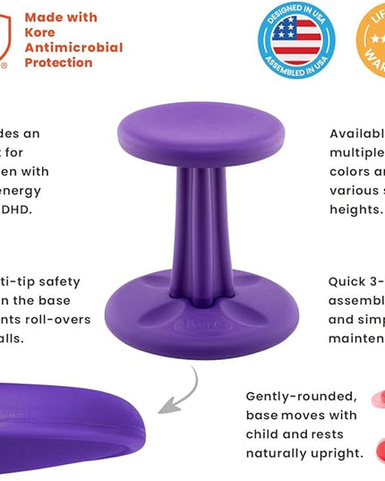 Kore Kids Preschool Wobble Chair - Flexible Seating Stool for Classroom, Preschool, Kindergarten & Elementary School - Age 4-5 yrs, Purple (12in) - LeafyLoom