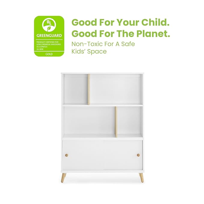 Delta Children Essex Bookcase - Greenguard Gold Certified, Bianca White/Natural - LeafyLoom