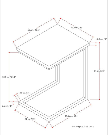 SIMPLIHOME Skyler SOLID MANGO WOOD and Metal 20 inch Wide Rectangle Wide C Side Table in Dark Cognac Brown, Fully Assembled, for the Living Room and Bedroom - LeafyLoom