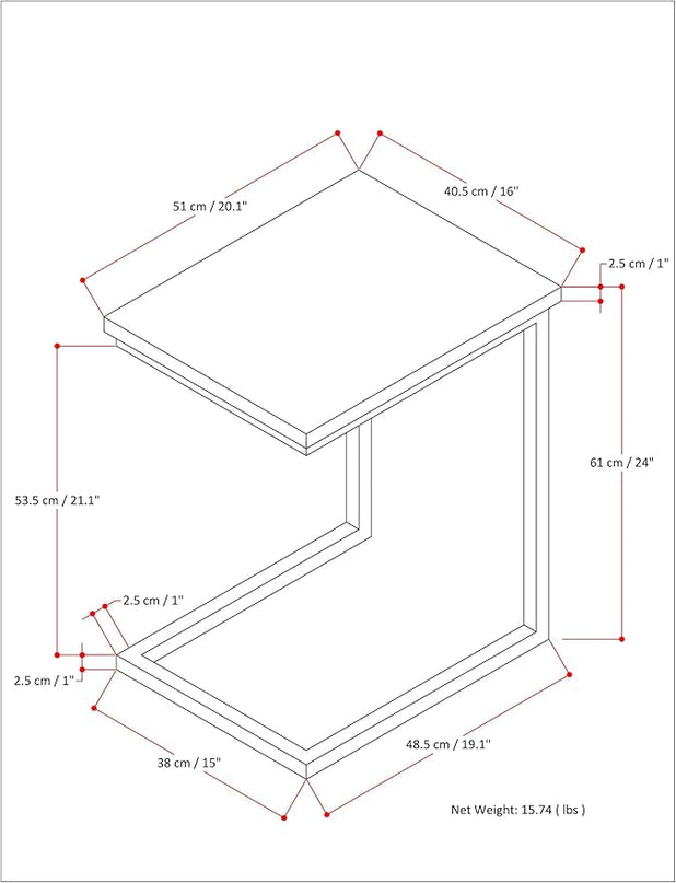 SIMPLIHOME Skyler SOLID MANGO WOOD and Metal 20 inch Wide Rectangle Wide C Side Table in Dark Cognac Brown, Fully Assembled, for the Living Room and Bedroom - LeafyLoom