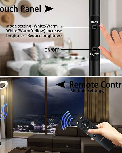 Sofa Standing lamp Floor lamp Side Reading Lamps 3-Color Tall Standing Pole Light with Remote for Live Stream Learning and Reading Living Room,Bed Room,Home Office - LeafyLoom