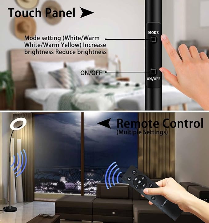 Sofa Standing lamp Floor lamp Side Reading Lamps 3-Color Tall Standing Pole Light with Remote for Live Stream Learning and Reading Living Room,Bed Room,Home Office - LeafyLoom