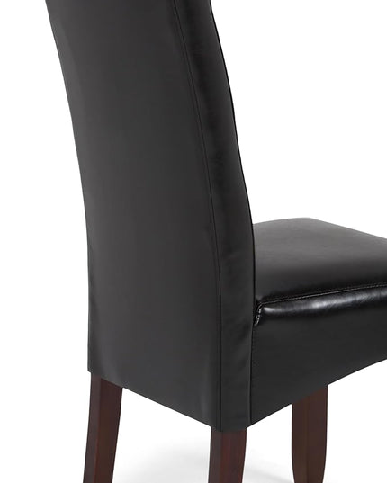 SIMPLIHOME Cosmopolitan Parson Dining Chair (Set of 2), Midnight Black Faux Leather and SOLID WOOD, Square, Upholstered, For the Dining Room, Contemporary Modern - LeafyLoom