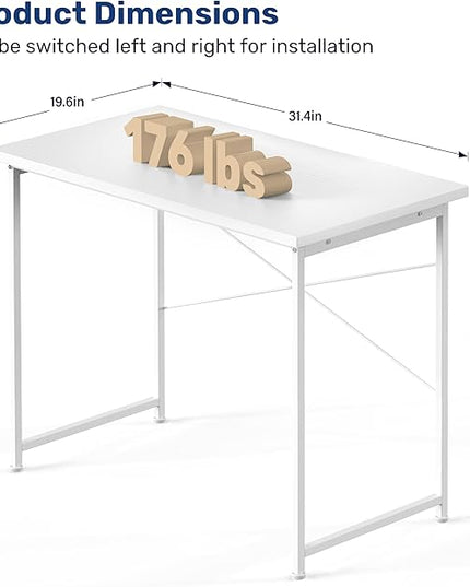 YSSOA Computer Desk Home Office Work Study Writing Modern Simple Table with Headphone Hooks, 32 Inch, Basic White - LeafyLoom