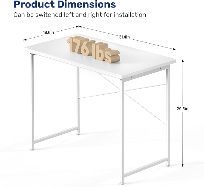 YSSOA Computer Desk Home Office Work Study Writing Modern Simple Table with Headphone Hooks, 32 Inch, Basic White - LeafyLoom