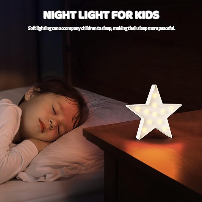 White Star Birthday Party Decorations, Battery Powered Star Night Light for Kids, Kids Room Decor for Bedrooms, Baby Night Light, Toddler Room Decor, Kids Room Decor, Wall Decor for Bedroom - LeafyLoom