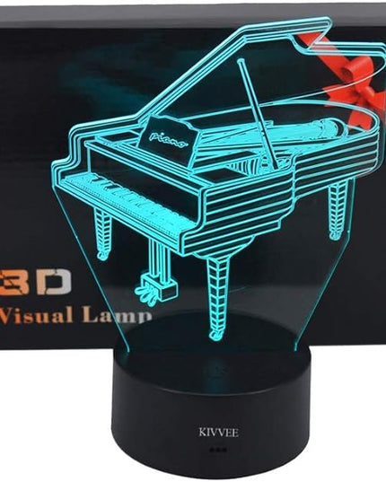 VELAN 3D Visual Lamp Piano Musical Instruments Best Bithday Gift Acrylic Table Night Light Furniture Decorative Illusion Colorful 7 Color Change Household Desk Accessories - LeafyLoom