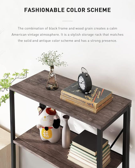 Bookshelf,3-Tier Folding Bookcase,Industrial Book Shelf,Rustic Wood Storage Shelves,Tall Bookshelf,Shelves For Bedroom,Office,Kitchen,Living Room,Study Room,No Assembly Folding Bookshelf,Black - LeafyLoom