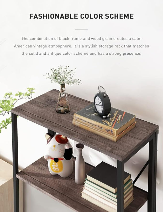 Bookshelf,3-Tier Folding Bookcase,Industrial Book Shelf,Rustic Wood Storage Shelves,Tall Bookshelf,Shelves For Bedroom,Office,Kitchen,Living Room,Study Room,No Assembly Folding Bookshelf,Black - LeafyLoom