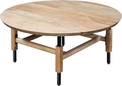 NicBex Coffee Table Wooden Coffee Table with Storage Round Center Tables with Metal Legs Dining Table for Living Room, Dining Room, Office, and Bedroom,34" W, Black+Brown - LeafyLoom