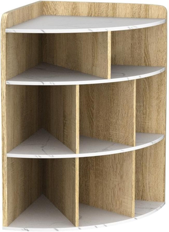 Vecelo 3-Tier Corner Cabinet with 8 Cubbies, Wooden Cube Storage Organizer, Modern Bookshelf Units for Playroom, Bedroom, Living Room, Marble White - LeafyLoom