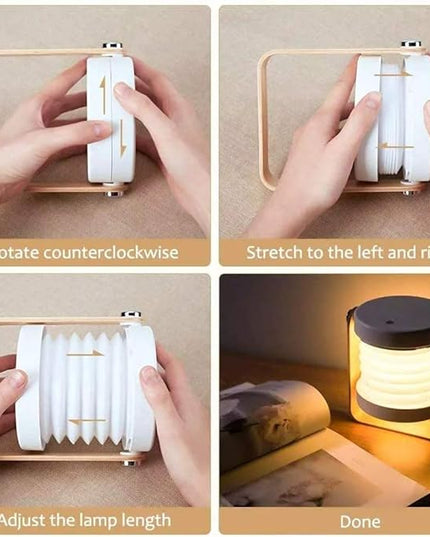 4-in-1 Foldable Table Lamp,USB Retractable LED Light,Wooden Handle Portable Lantern Light and Flashlight,Touch Control Dimmable 3 Level Brightness Night Light for Reading, Outdoor Camping (White) - LeafyLoom