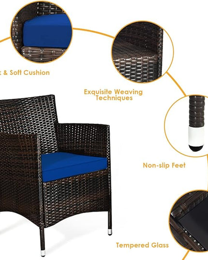 Goplus 4-Piece Rattan Patio Set, Outdoor/Indoor Wicker Conversation Set for Pool, Backyard, Lawn, Wicker Chairs and Sofa with Soft Cushion, Rattan Furniture with Tempered Glass Coffee Table - LeafyLoom