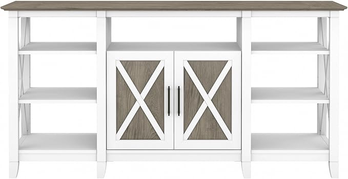 Bush KWV160G2W-03 Key West Tall TV Stand, Shiplap Gray/Pure White, Screens up to 65-Inch - LeafyLoom