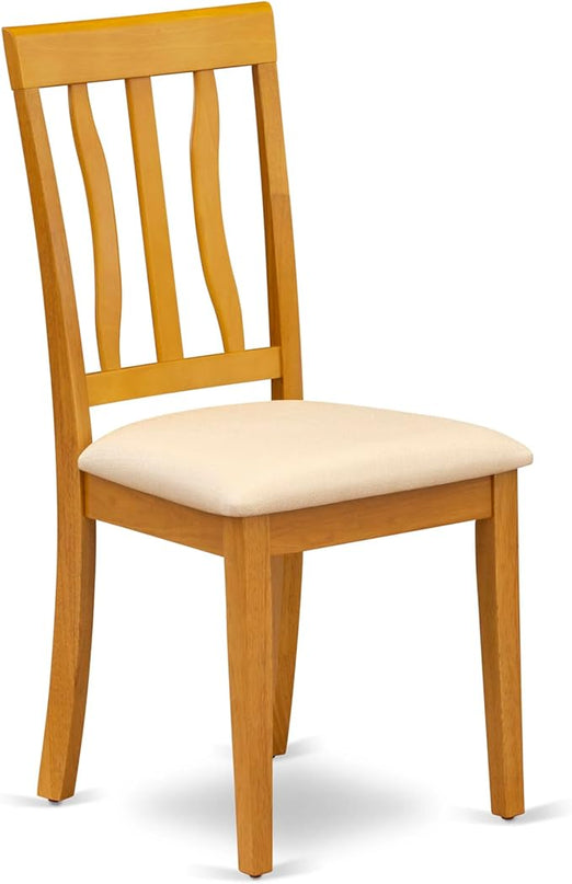 East West Furniture Antique Dining Linen Fabric Upholstered Wooden Chairs, Set of 2, Oak - LeafyLoom