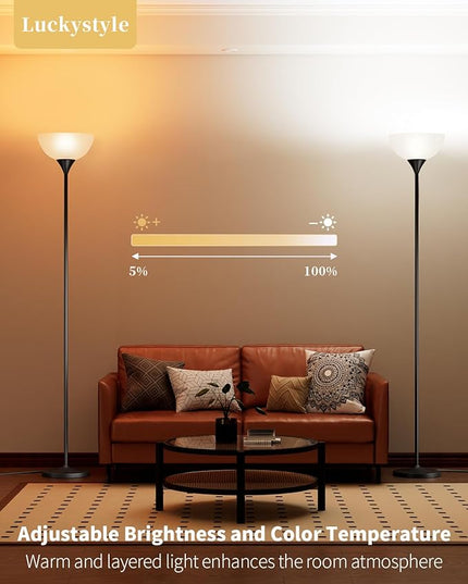 Torchiere Floor Lamp,1200LM Super Bright Dimmable Standing Lamp with Remote and Foot Switch,Custom Color Temperature Tall Lamp for Living Room Bedroom Office,Floor Light with 12W LED Bulb - LeafyLoom