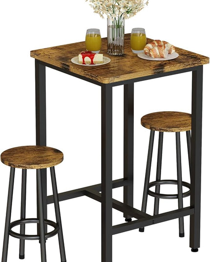 Recaceik 3 Piece Pub Dining Set, Modern bar Table and Stools for 2 Kitchen Counter Height Wood Top Bistro Easy Assemble for Breakfast Nook Living Room Small Space Restaurant, Rustic Brown 24” - LeafyLoom