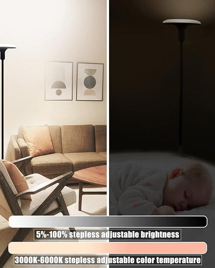 Led Floor Lamp, Bright Sky Torchiere Floor Lamps with Adjustable Gooseneck, Dimmable Floor Reading Lamp with Remote Control, Modern Tall Standing Lamp for Living Room, Bedroom and Office - LeafyLoom
