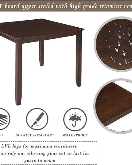 5 Piece Industrial Dinette Sets Wooden Kitchen Dining Table and 4 Matching Upholstered Chairs, for Diningroom Living Room, Easy to Assemble, Espresso 1 - LeafyLoom