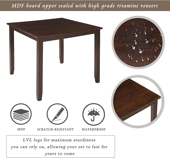 5 Piece Industrial Dinette Sets Wooden Kitchen Dining Table and 4 Matching Upholstered Chairs, for Diningroom Living Room, Easy to Assemble, Espresso 1 - LeafyLoom