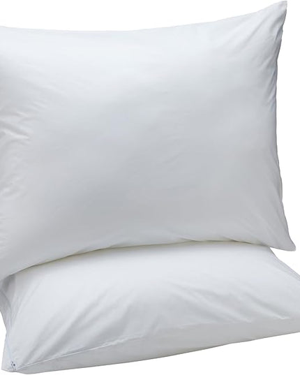 Amazon Basics Down Alternative Bed Pillows and Pillow Protector Case 2-Piece Set, Medium Density, Standard - Pack of 2, White, 26"L x 20"W - LeafyLoom