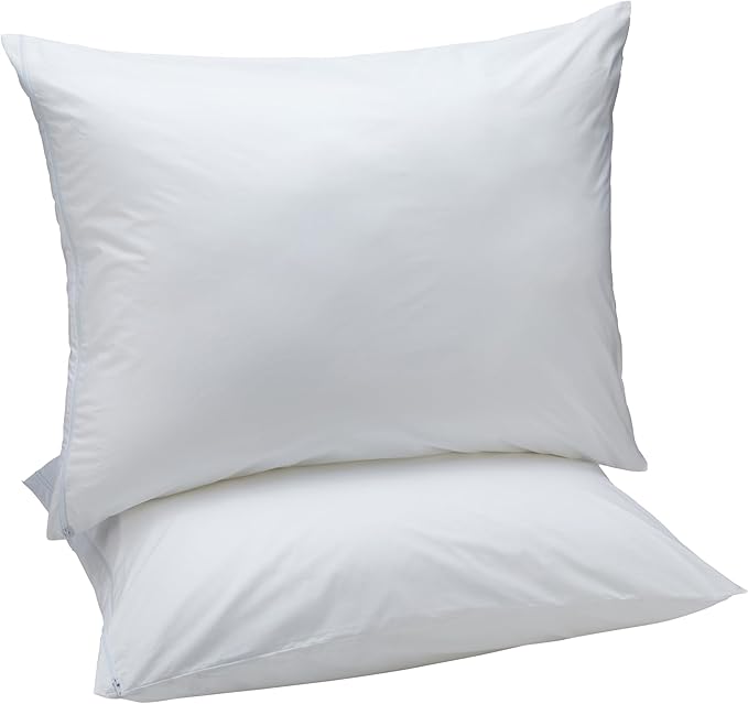 Amazon Basics Down Alternative Bed Pillows and Pillow Protector Case 2-Piece Set, Medium Density, Standard - Pack of 2, White, 26"L x 20"W - LeafyLoom