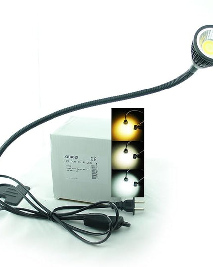 5W 3 Colors LED COB Clip on Light Black 19.68 INCH 50 CM Tube Desk Flexible Table Bed Lamp Work Home Design lighting 110V 220V 85-265VAC with US Plug switch on off 500LM (Black) - LeafyLoom
