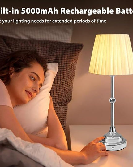 Portable LED Table Lamp with Touch Sensor, 3-Levels Brightness Metal Desk Lamp, Built-in Rechargeable Battery, Night Light, Bedside Lamp,Dining Room Lamp (Silver) - LeafyLoom