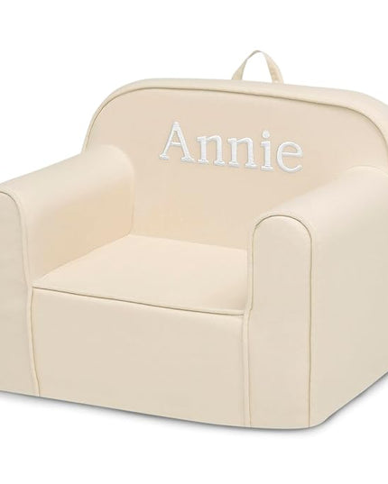 Delta Children Personalized Cozee Chair - Customize with Name – Foam Kids Chair for Ages 18 Months and Up, Oatmeal - LeafyLoom