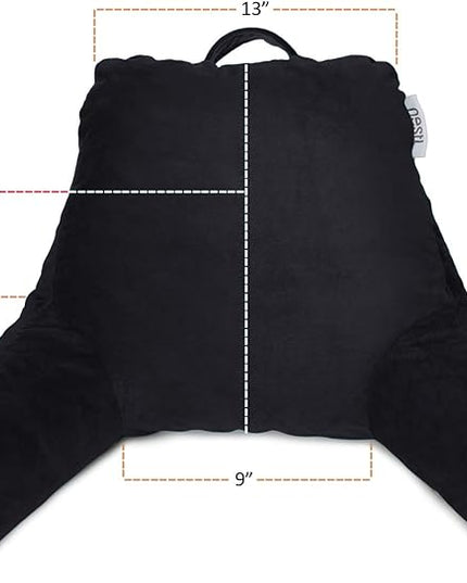 Clara Clark Reading Pillow for Kids, Small Back Pillow for Sitting Up in Bed, Memory Foam Back Support Pillow, Reading Pillows for Sitting in Bed, Black Gaming Pillow for Bed, with Arms and Pockets - LeafyLoom