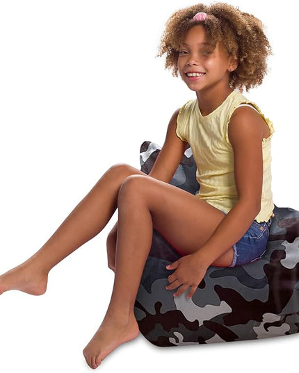 Posh Creations Structured Comfy Bean Bag Chair for Gaming, Reading and Watching TV, Pasadena Chair, Nylon - Camo Dark and Black Gray - LeafyLoom